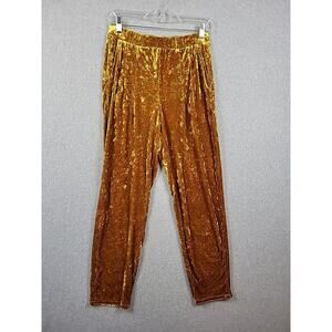 Lieth Vegas Disco Gold Crushed Velvet Pull On Pockets Stretch Pants Women's Med